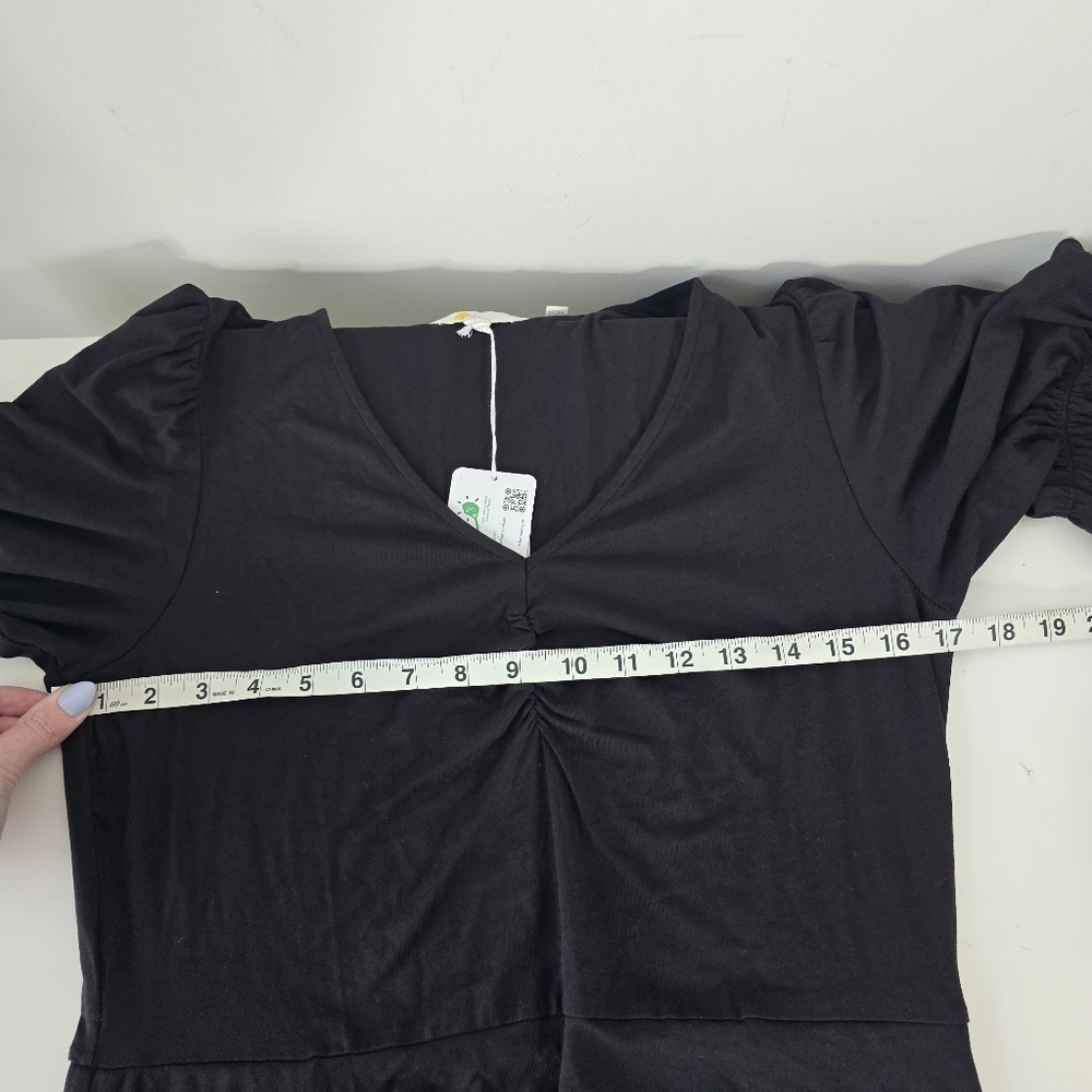 NWT Boden Black V Neck Jersey Mini Dress 8R Ruffle Sleeves Gathered Front - Picture 7 of 12